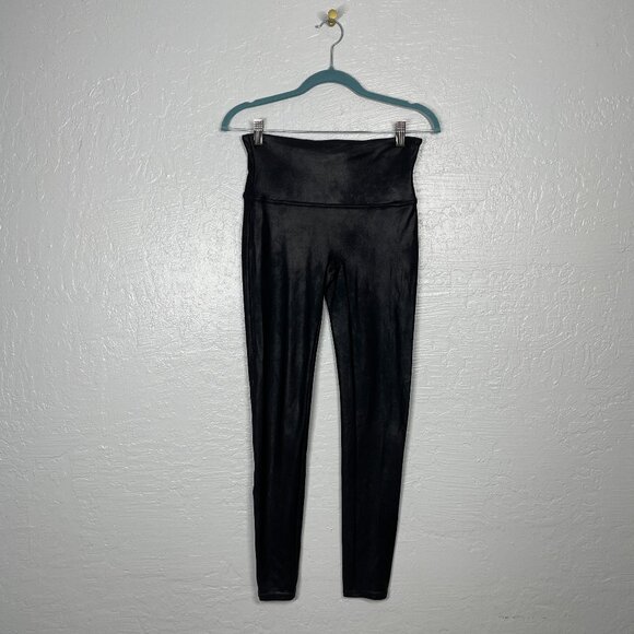 SPANX Pants - Spanx Women L Black Faux Leather Leggings Contour Power Waistband Compression